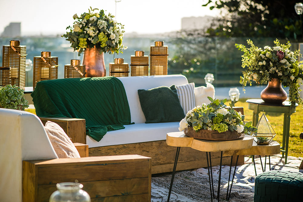 lounge verde branco rustico chique casamento ao ar livre no jardim rj Rio de Janeiro Barra da Tijuca