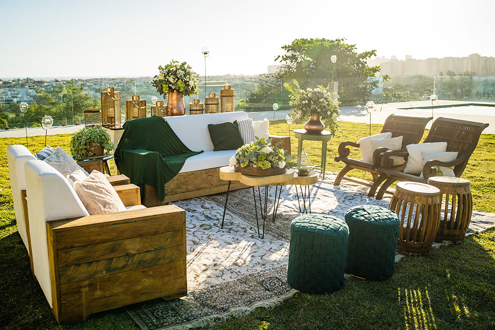 lounge verde greenery rustico chique casamento ao ar livre no jardim rj Rio de Janeiro Barra da Tijuca